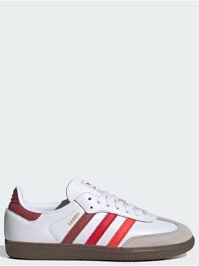 adidas White Leather Sneakers with Red and Burgundy Stripes